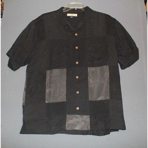 Tommy Bahama Mens Silk Shirt Size XL black w/ gray blocks Button-Up